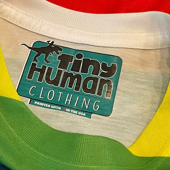 Bright Rainbow Striped Men's T-Shirt Size Medium Sublimated FromTiny Human Pride - Picture 7 of 11